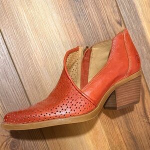 Trendy Orange Perforated Ankle Booties